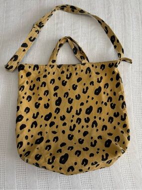 BAGGU Duck Bag Shopper Leopard Canvas Tote Bag Adjustable Strap Double Handles